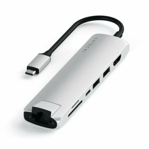 Док-станция Satechi Type-C Slim Multiport with Ethernet Adapter, Gigabit Ethernet, USB-C PD, 2хUSB 3.0, 4K HDMI, micro/SD, серебристый