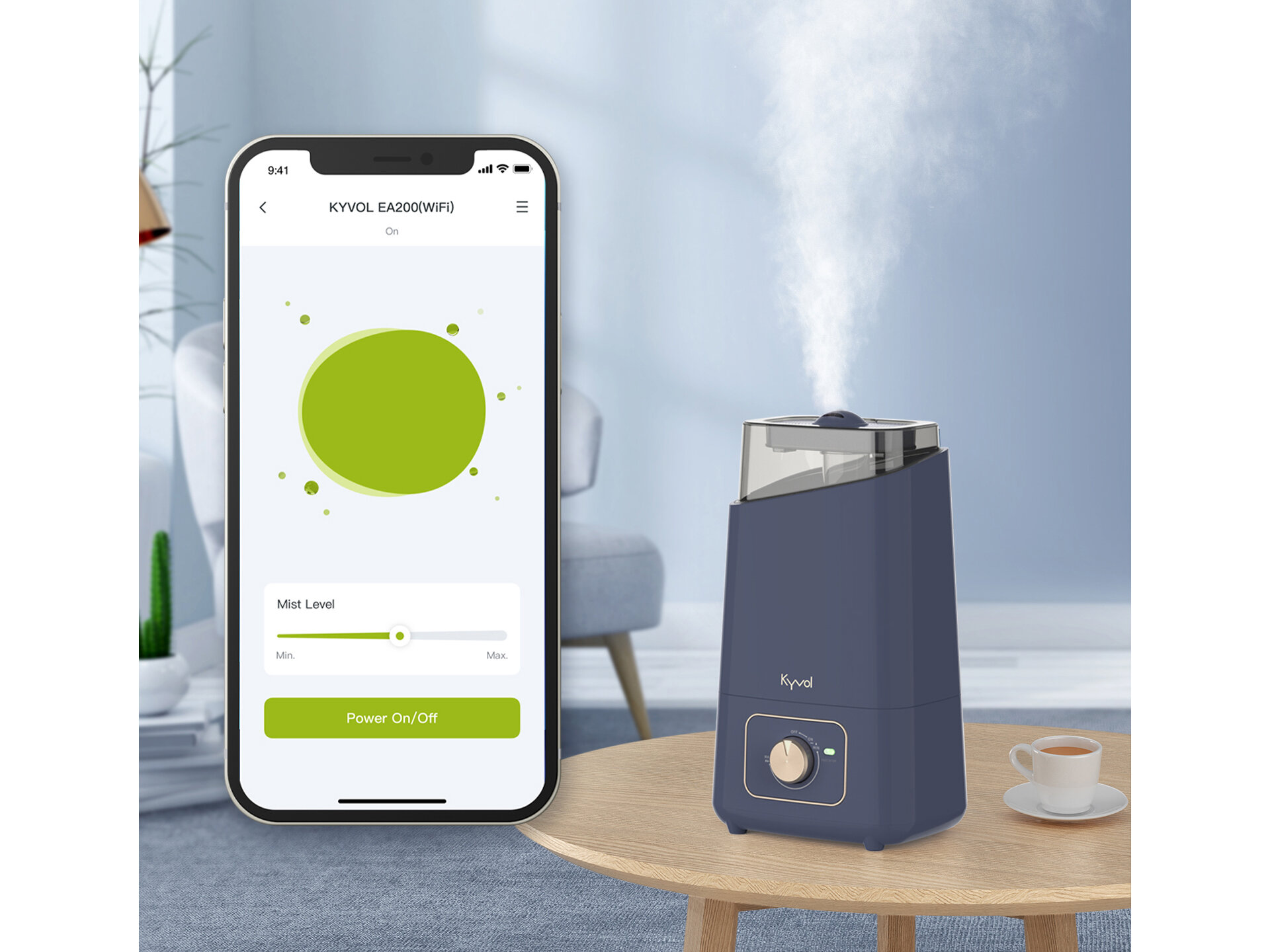 Умный Wi-Fi увлажнитель воздуха Kyvol EA200 Сине-золотой (с диммером управления). Ультразвуковой увлажнитель - фотография № 5