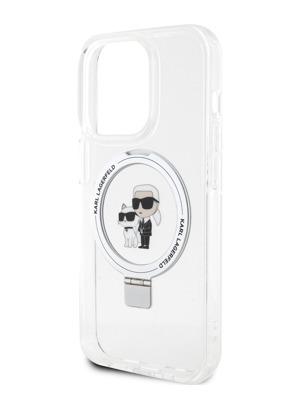 фото Lagerfeld для iPhone 14 Pro чехол PC/TPU + Ring stand NFT Karl & Choupette Hard Transp (MagSafe)
