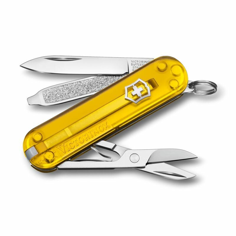 Нож-брелок VICTORINOX Classic SD Colors Tuscan Sun, 58 мм, 7 функций, полупрозрачный жёлтый