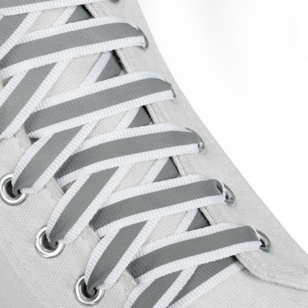 Шнурки для обуви, пара, плоские, со светоотражающей полосой, 10 мм, 120 см, цвет белый - фотография № 2