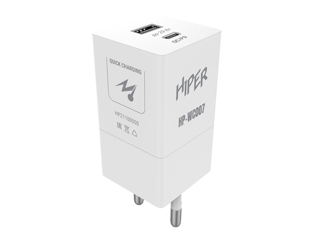 Сетевое зарядное устройство Hiper HP-WC007 3A+2.22A PD+QC универсальное белый - фото №1