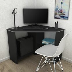 Письменный стол, компьютерный стол угловой с полками Corner 900 Черный/Серый, 90*90 см.