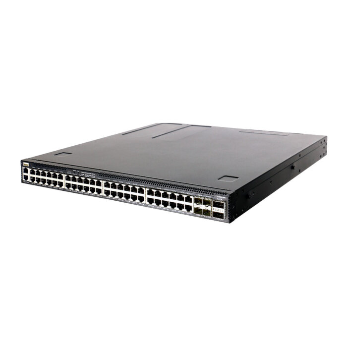 4630-54PE-O-AC-F AS4630-54PE, 48-Port GE RJ45 port PoE++, 4x25G SFP+, 2 port 100G QSFP28 for stacking, Broadcom Trident 3,