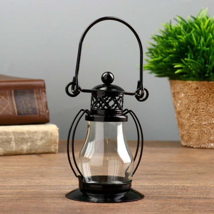 Подсвечник металл, стекло на 1 свечу "Пузатый фонарик" 9,2х6,2х5,8 см - фотография № 1