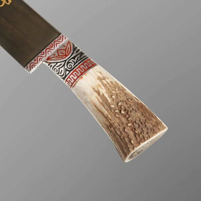 Нож Пчак Шархон - Большой-шеф, косуля, широкая рукоять, гарда олово гравировка. ШХ-15 (20-22 - фотография № 2