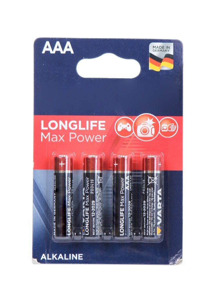 Батарейка AAA - Varta Longlife Max Power 4703 LR03 (4 штуки) VR LR03/4BL MAX PW