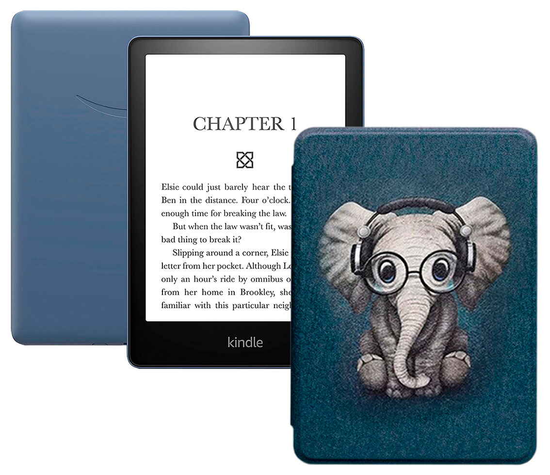 Электронная книга Amazon Kindle PaperWhite 2021 16Gb black Ad-Supported Denim с обложкой ReaderONE PaperWhite 2021 Elephant