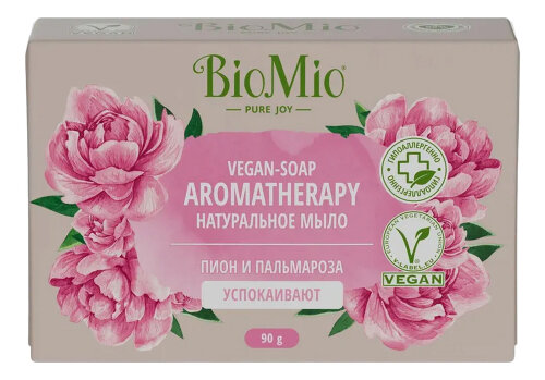 Натуральное мыло "Пион и пальмароза" Vegan Soap Aromatherapy, 90 г BioMio - фото №1