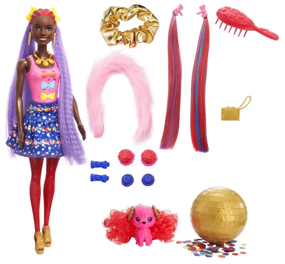 Набор Barbie Кукла Сюрприз из серии Блеск Сменные прически в непрозрачной упаковке HBG38