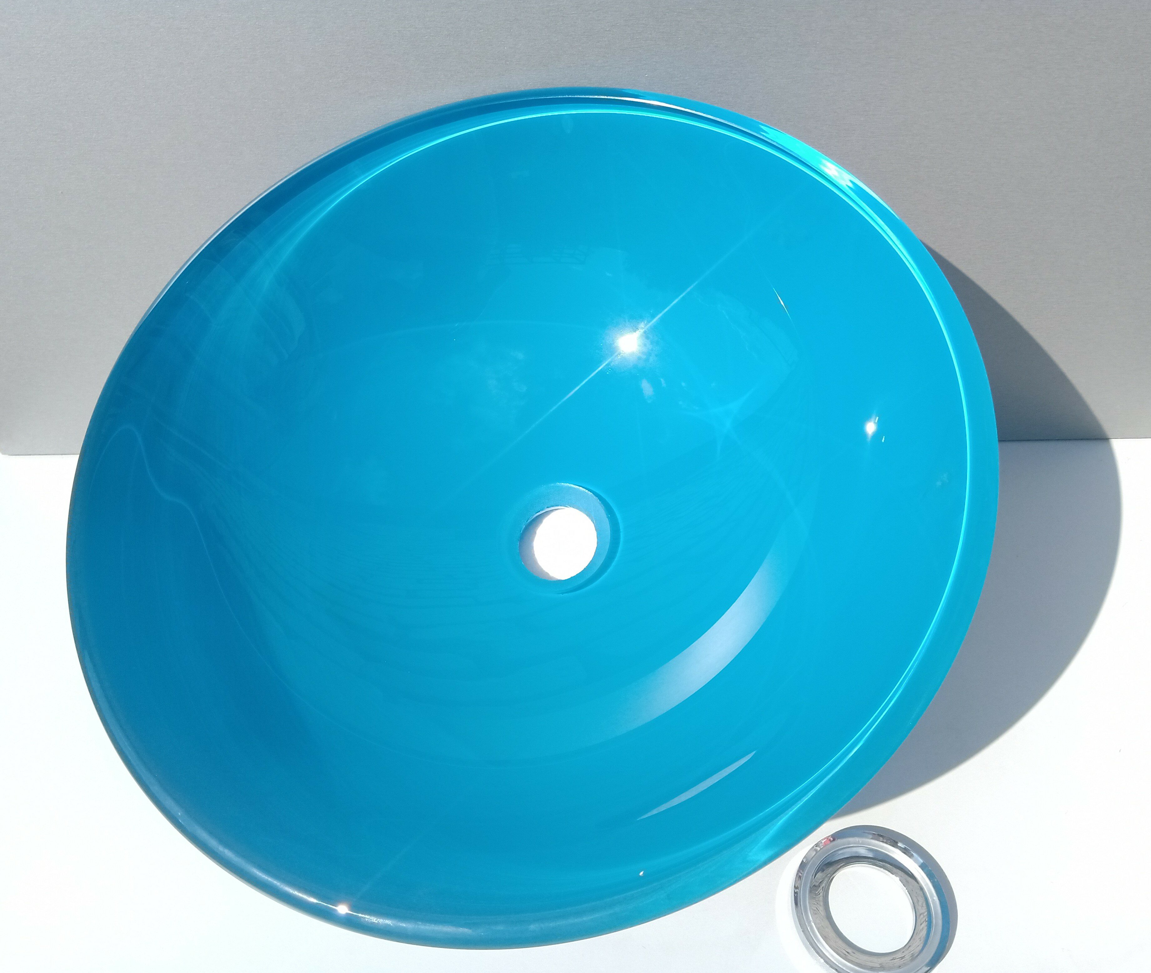 Накладная стеклянная раковина чаша (умывальник) голубая - фотография № 2
