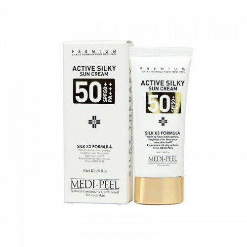 Medi-Peel Active Silky Sun Cream SPF50+ / PA+++ Солнцезащитный крем для лица с комплексом пептидов и шёлка, 50 мл, 50 мл