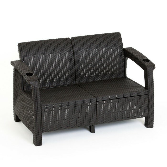 Набор садовой мебели "Ротанг": диван, два кресла, стол квадратный, коричневого цвета - фотография № 2
