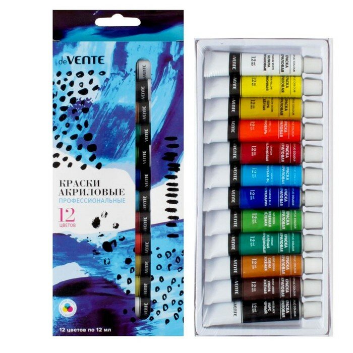 фото Краска акриловая в тубе, deVENTE, набор 12 цветов х 12 мл, морозостойкие
