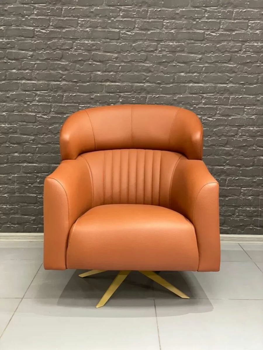 Кресло Carbon/металл, массив, искусственная кожа/коричневый, золотой/80x88x92 см - фотография № 1