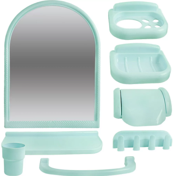 Зеркало 40*55 см с набором для ванной комнаты Европласт цвет салатовый