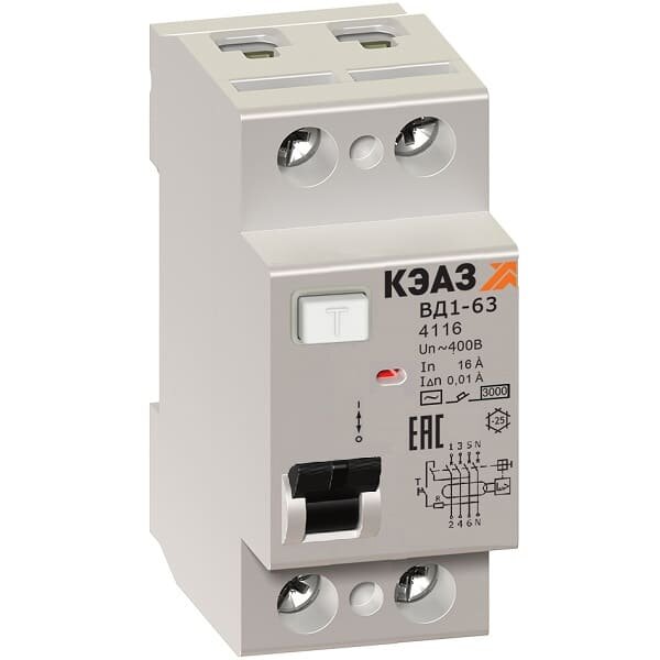 Выключатель дифференциального тока (УЗО) КЭАЗ ВД1-63 2240 УХЛ4, 2P, 40А, 30мА