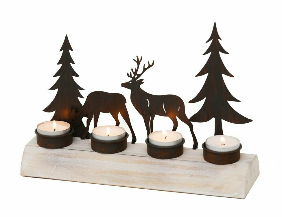 Подсвечник под 4 чайные свечи "Оленье обаяние", дерево, металл, тёмно-коричневый, 26х18х8 см, разные модели, Boltze - фотография № 2