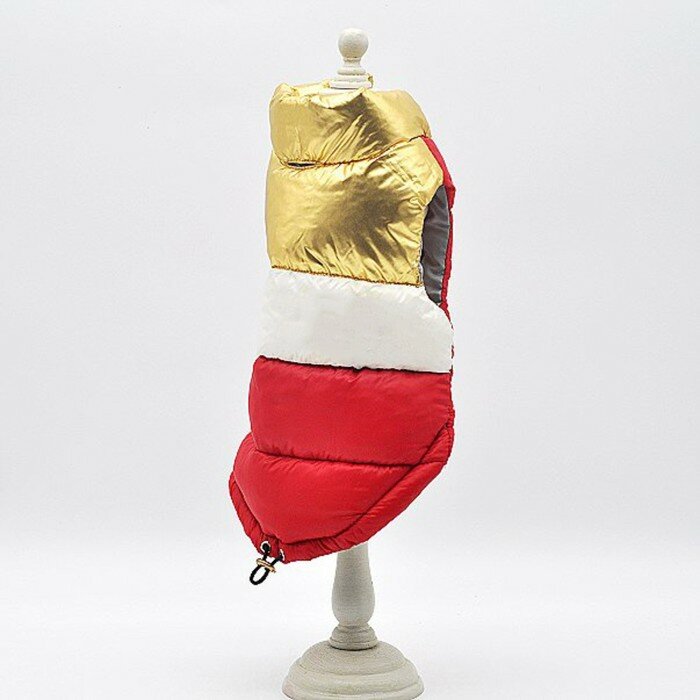 Куртка для собак с утяжкой размер 12 (ДС 28, ОГ 38, ОШ 27), золото-красная - фотография № 4