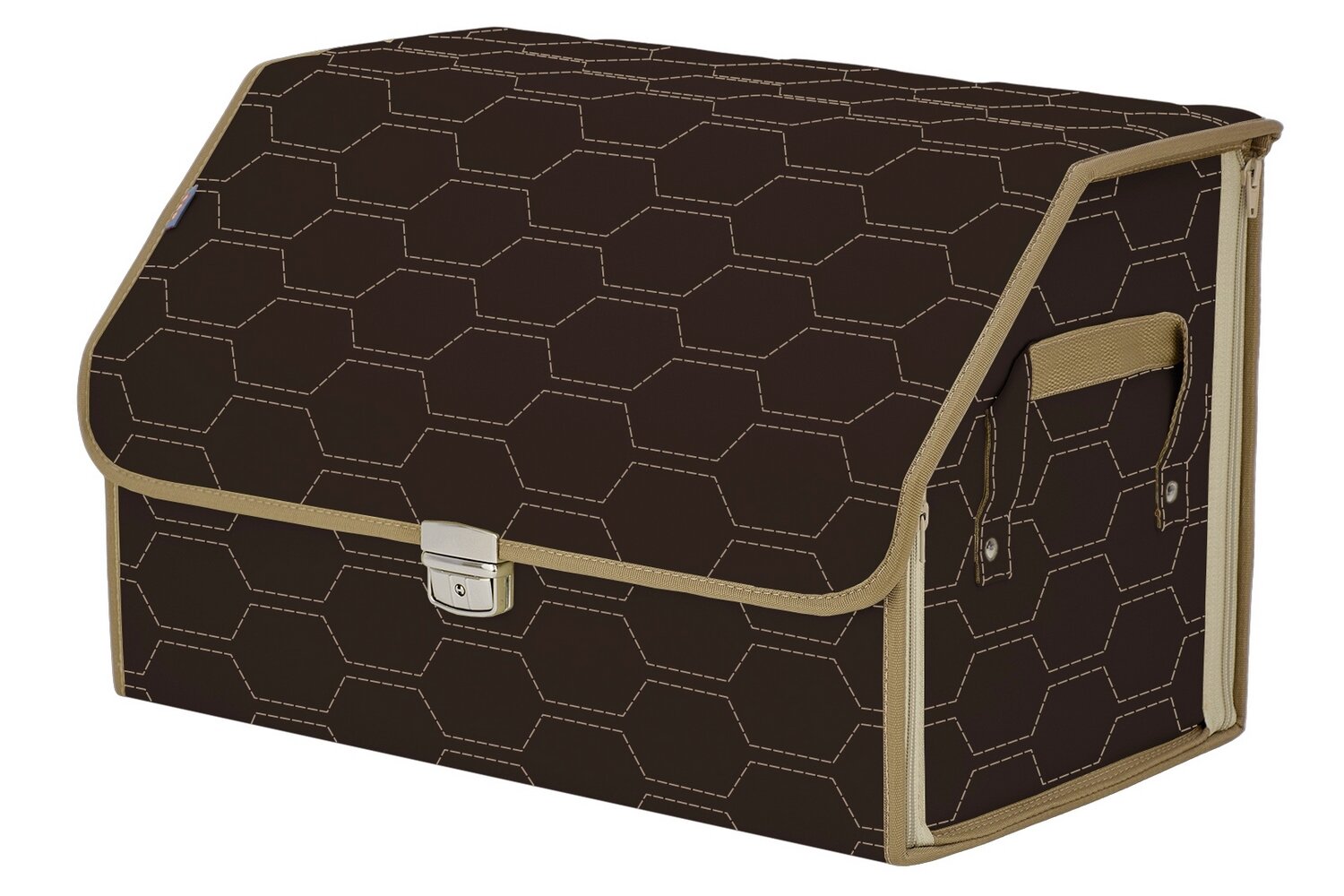 Органайзер-саквояж в багажник "Союз Премиум" (размер L). Цвет: коричневый с бежевой прострочкой Соты.