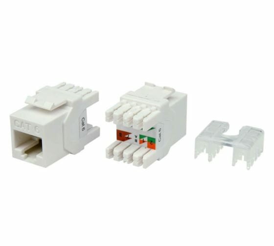 Вставка Keystone Jack RJ-45(8P8C), категория 6, тип 180 градусов, белая (KJ8-8P8C-C6-180-WH) | код 426189 | Hyperline (2шт. в упак.)