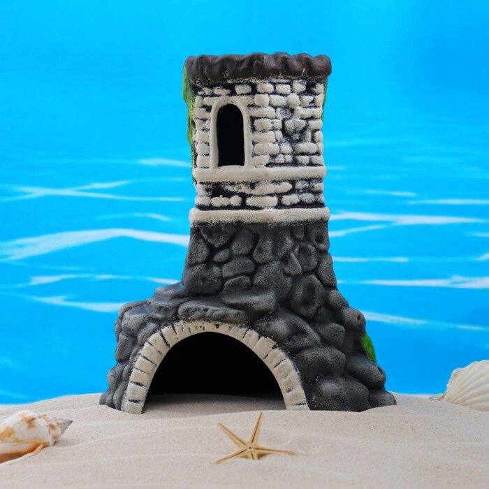 Декор для аквариума "Башня без крыши", керамический, 17 x 13 x 19 см, белый - фотография № 2