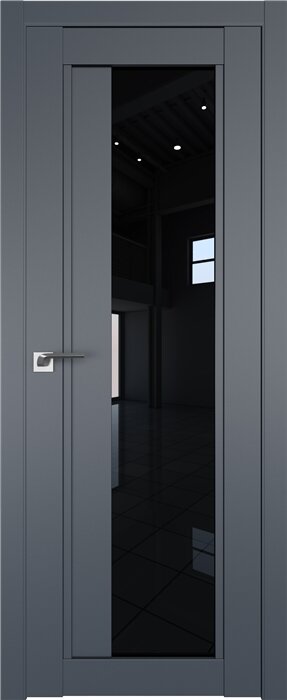 Межкомнатная дверь Профиль Дорс / Модель 2.72U / Цвет Антрацит / Декоративная вставка Черный триплекс 200*80