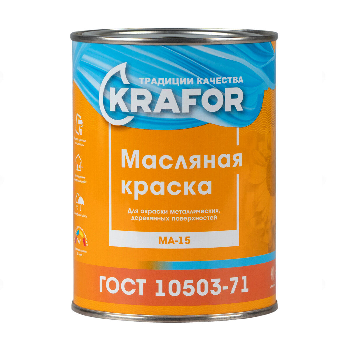 Краска МА-15 масляная Krafor, глянцевая, 0,9 кг, салатовая