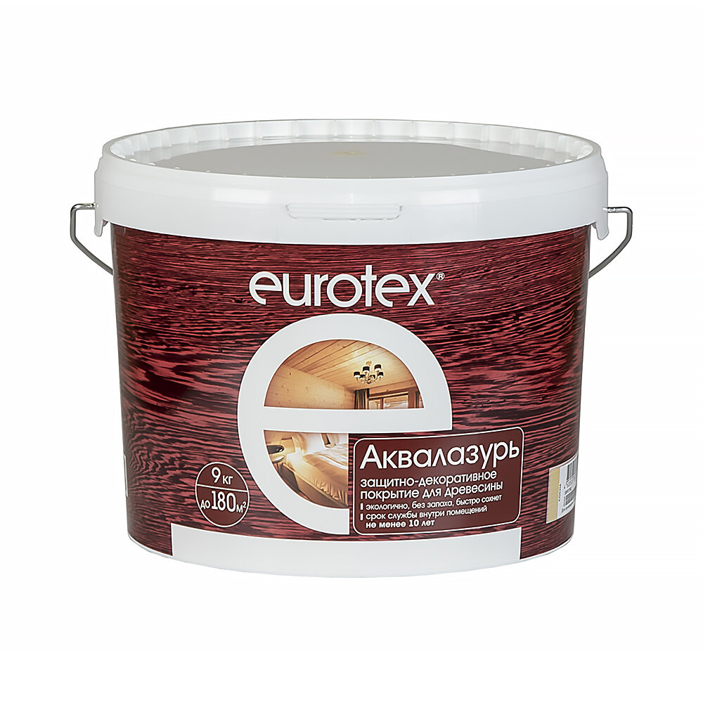Защитно-декоративное покрытие для дерева Eurotex Аквалазурь полуглянцевое 9 кг ваниль