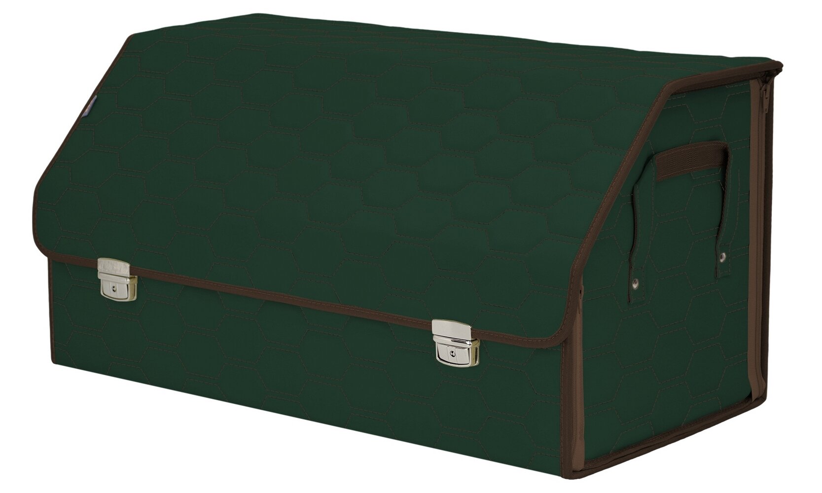 Органайзер-саквояж в багажник "Союз Премиум" (размер XL Plus). Цвет: зеленый с коричневой прострочкой Соты.