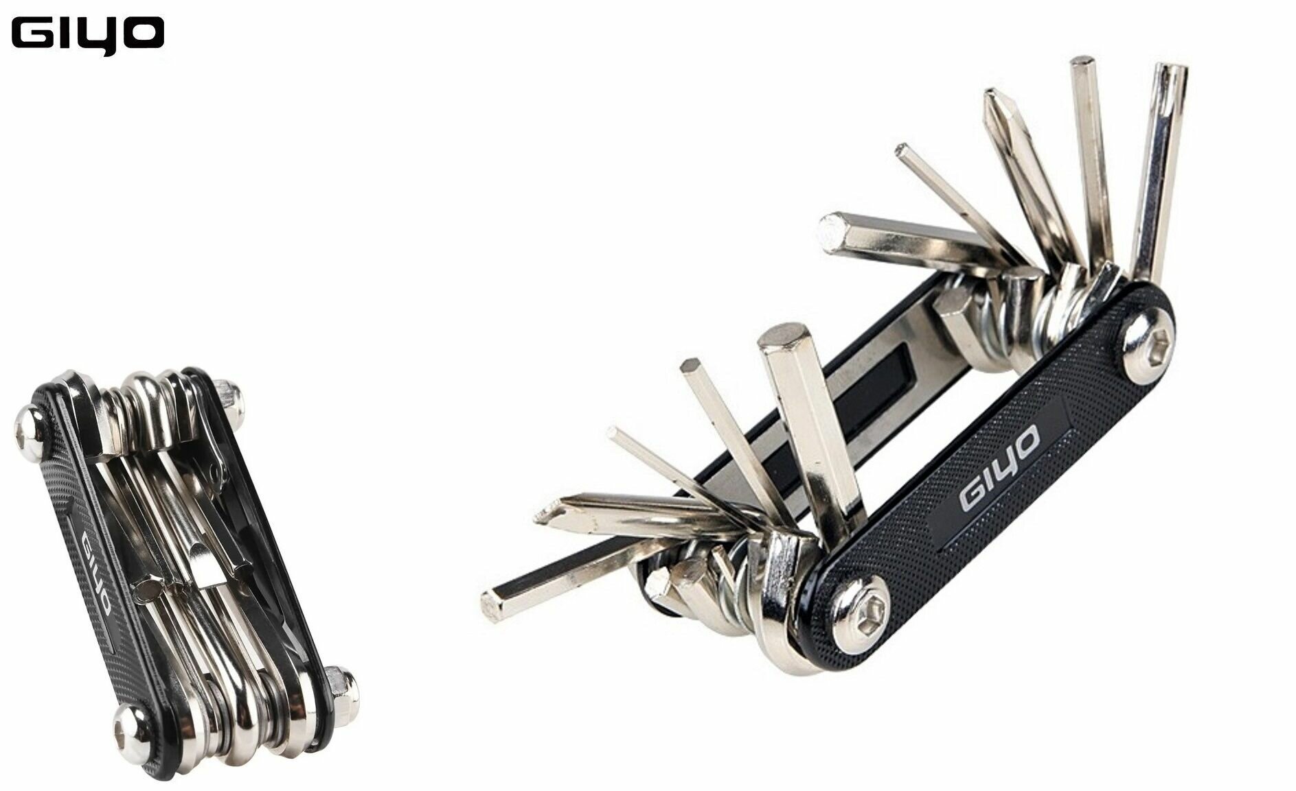 фото Набор инструментов GIYO, складной, 11 предметов, шестигранниики 2/2.5/3/4/5/6/8 мм, 2 отвертки, T-25 Torx, монтажка, PT-07 (УТ00