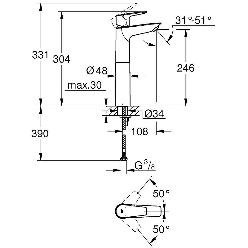 Смеситель для раковины (умывальника) Grohe BauEdge 23761001 хром