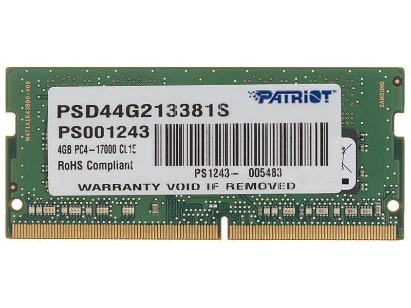 Модуль памяти Patriot Memory DDR4 SO-DIMM 2133MHz PC4-17000 CL15 Single Rank - 4Gb PSD44G213381S