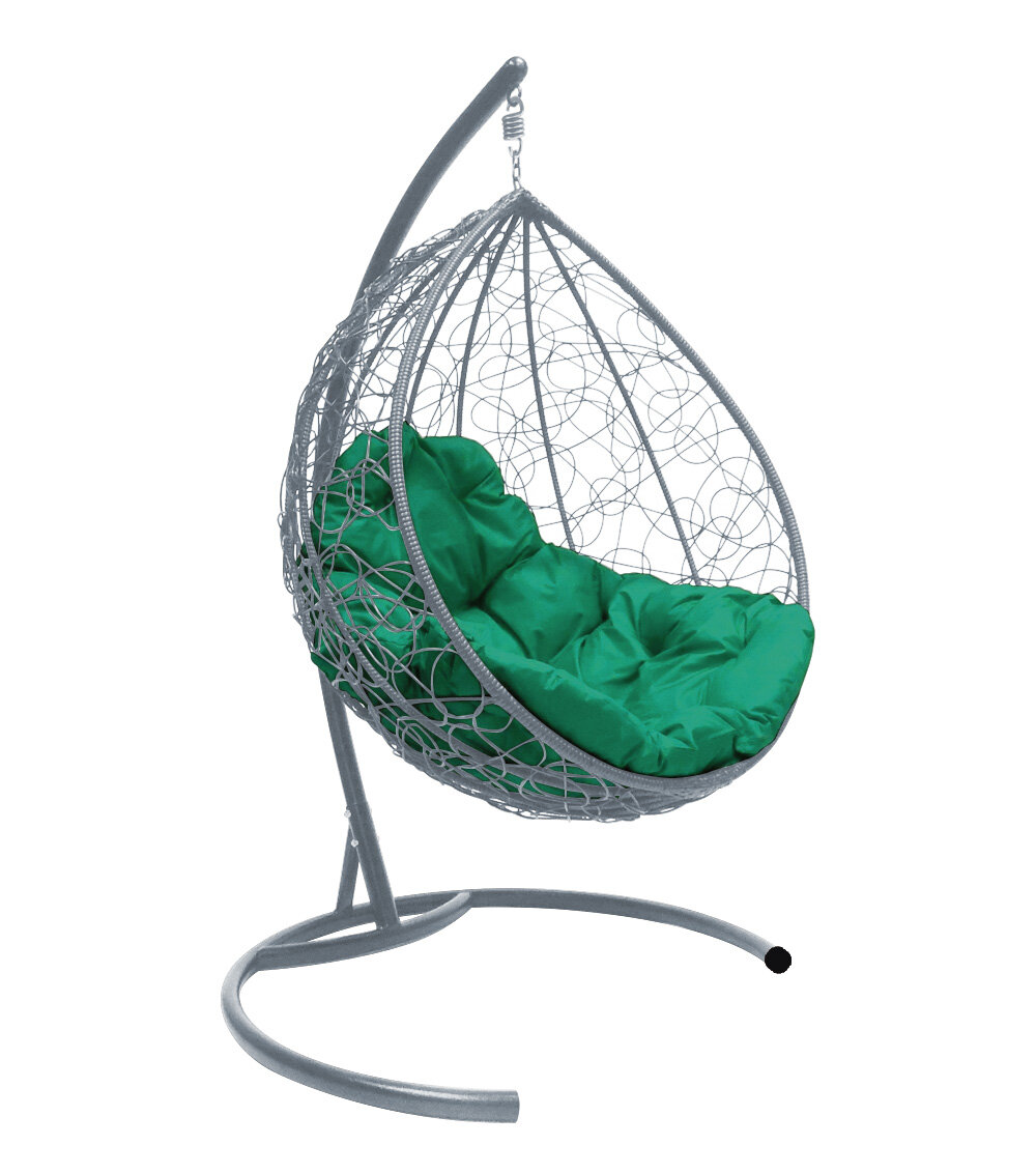 Подвесное кресло M-group капля с ротангом серое зелёная подушка