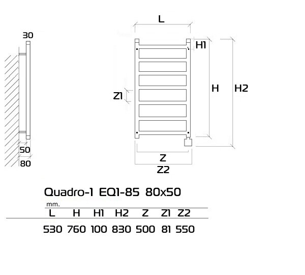 Quadro-1 Полотенцесушитель электрический EQ1 80x50 см Белый - фотография № 12