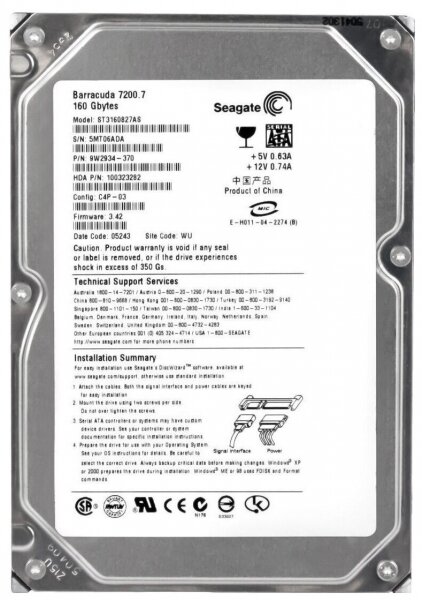 Жесткий диск Seagate 9W2934 160Gb 7200 SATA 3.5" HDD