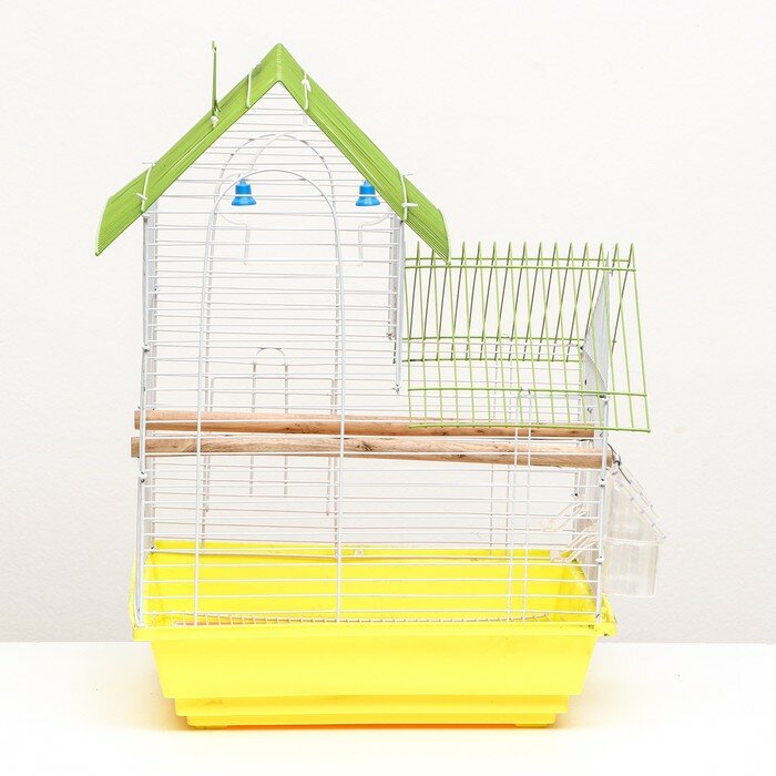 Клетка для птиц укомплектованная, 34 х 27 х 47 см, жёлтая - фотография № 8