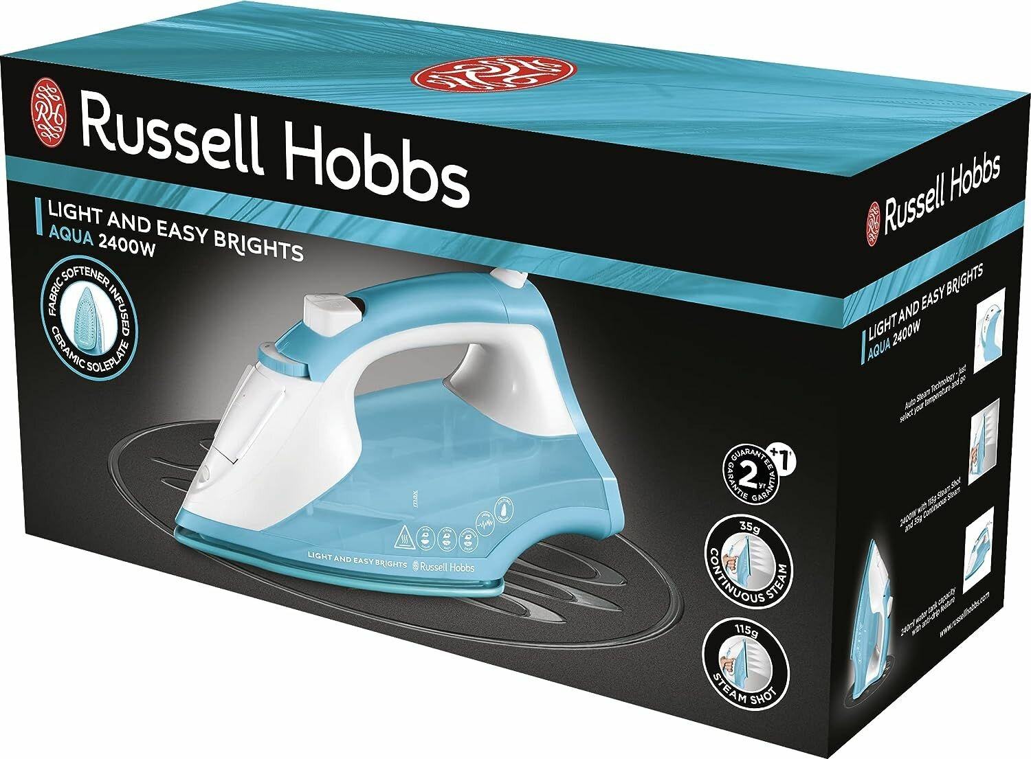 Паровой утюг Russell Hobbs 26482 Light and Easy Brights Steam Iron, 2400 Вт, 240 л, голубой, - фотография № 4