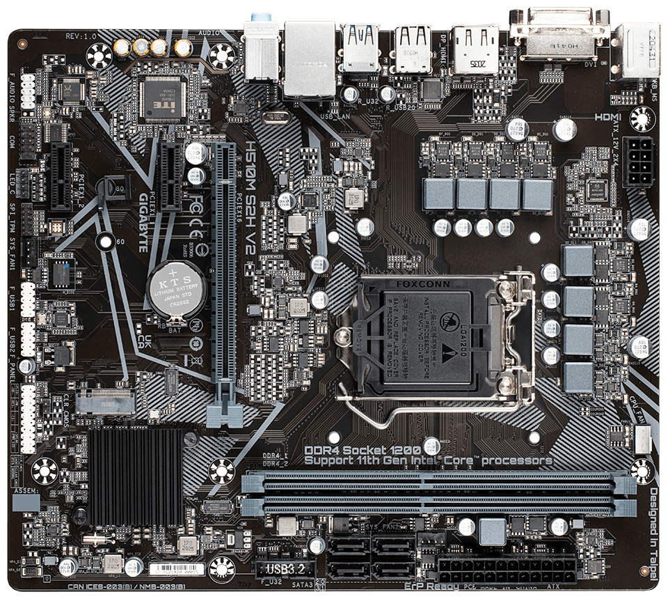 GIGABYTE Материнская плата Socket1200 GIGABYTE H510M S2H V2 (iH510 2xDDR4 M.2 SATA III PCI-E DVI HDMI DP 1Гбит LAN USB3.2 mATX) (ret)