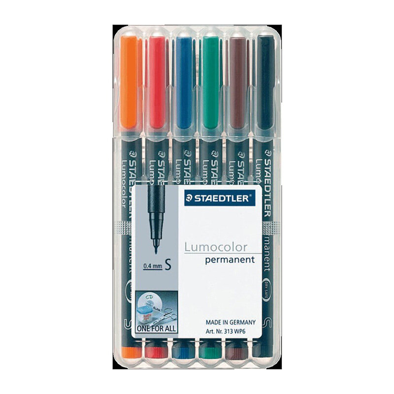 Набор маркеров перманентных универсальных Staedtler Lumocolor, B, 6 цветов, пластиковый пенал 6 цветов - фотография № 1