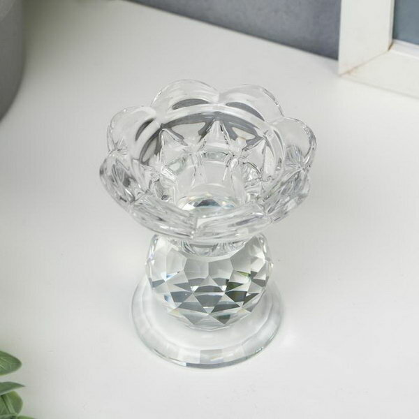Подсвечник стекло на 1 свечу "Цветочек с хрустальным шаром" 7.5х6.8х6.8 см - фотография № 2