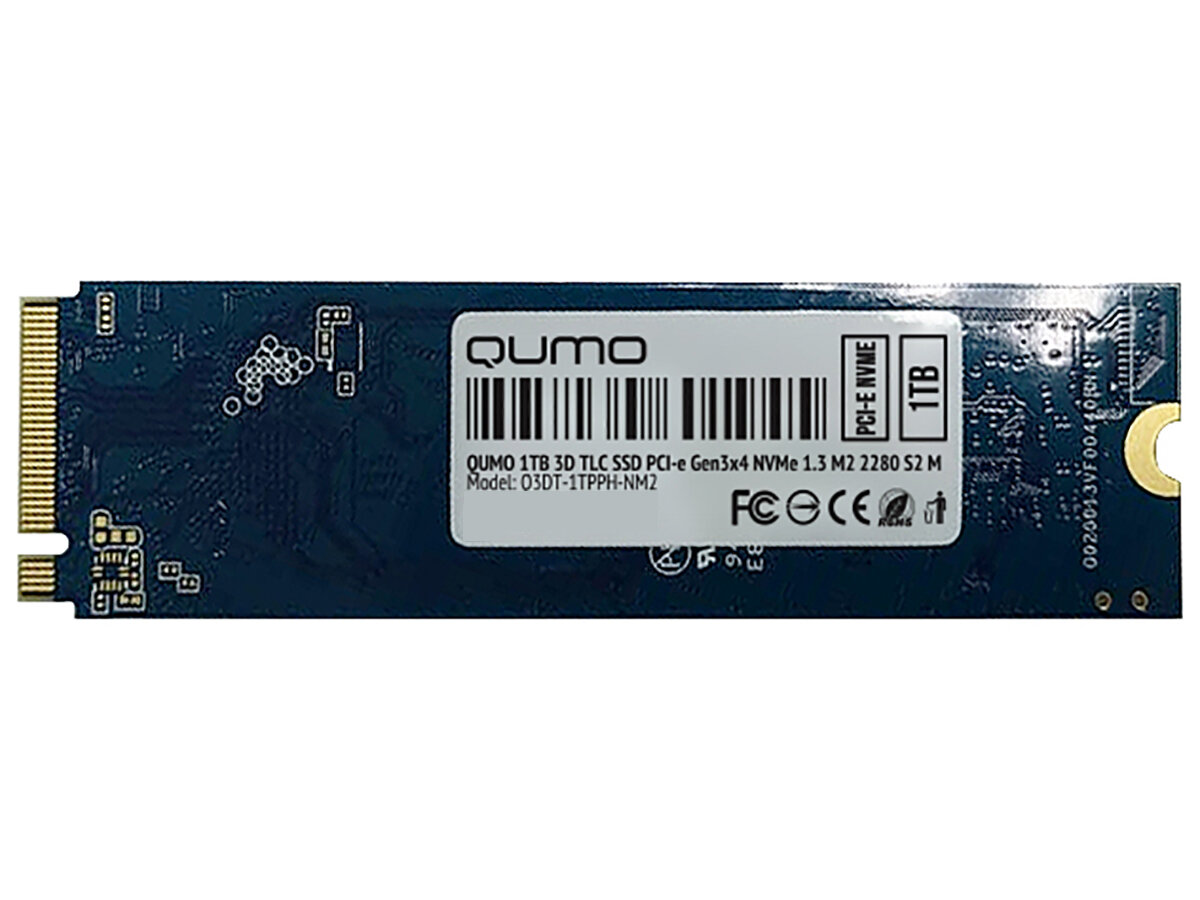 Внутренний SSD-накопитель Qumo Novation 1Tb, M.2 2280, PCIe Gen3 x4, NVMe, 3D TLC, Черный Q3DT-1TPPH-NM2