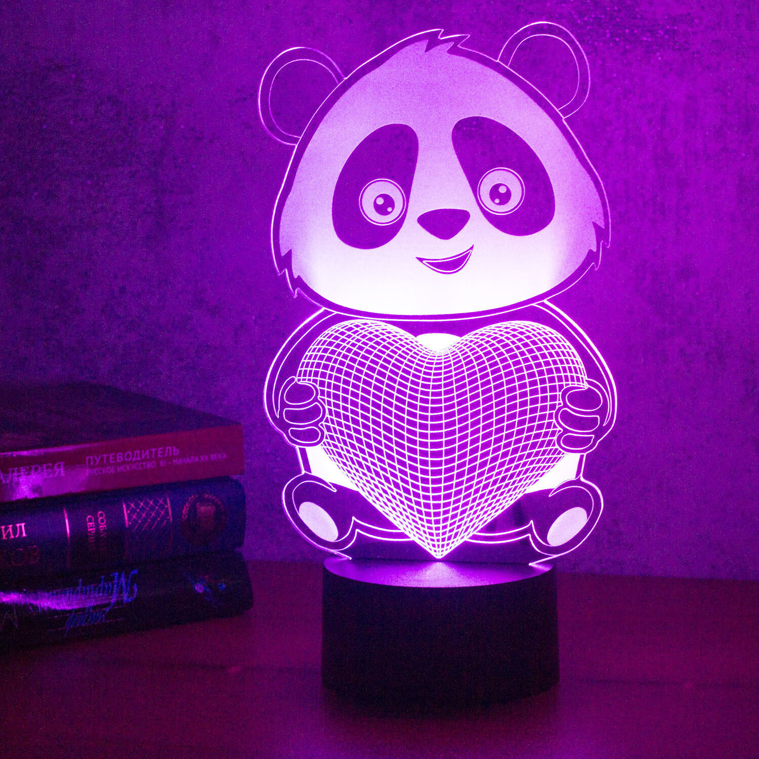 Ночник детский 3D Светильник Панда с сердцем - фотография № 4