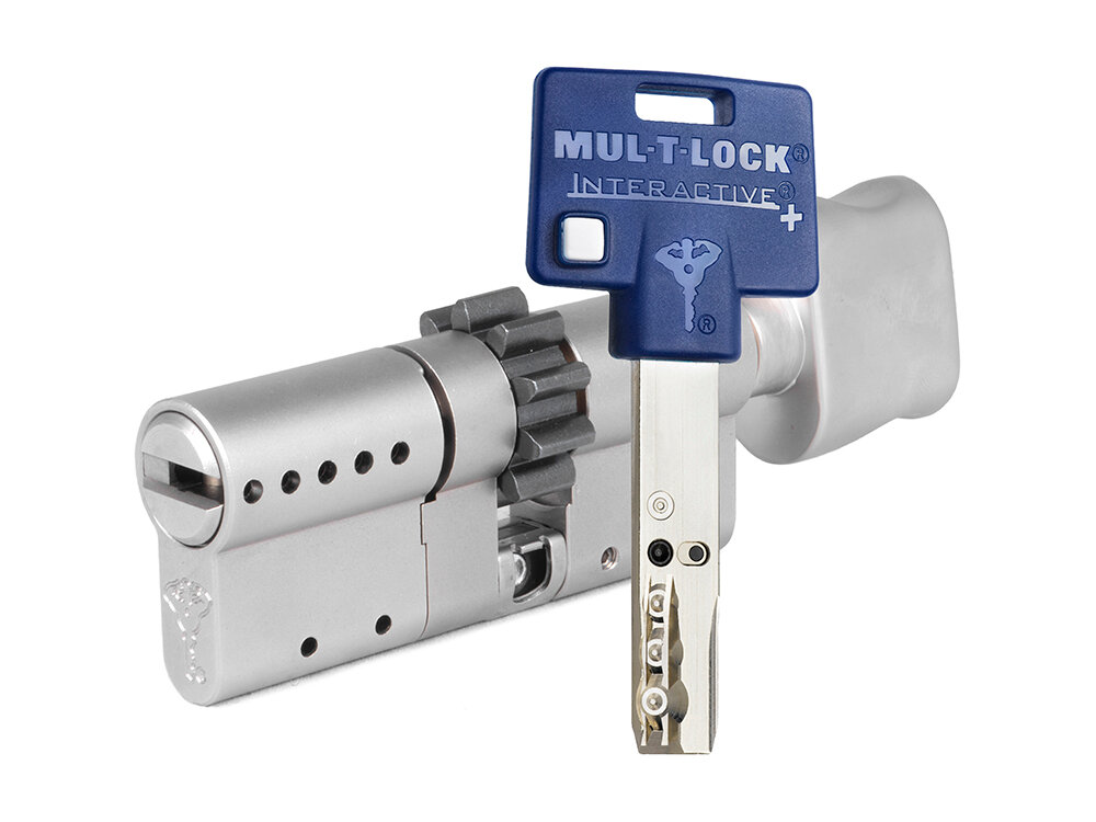 Цилиндр Mul-t-Lock Interactive+ ключ-вертушка (размер 35х40 мм) - Никель Шестеренка (5 ключей)