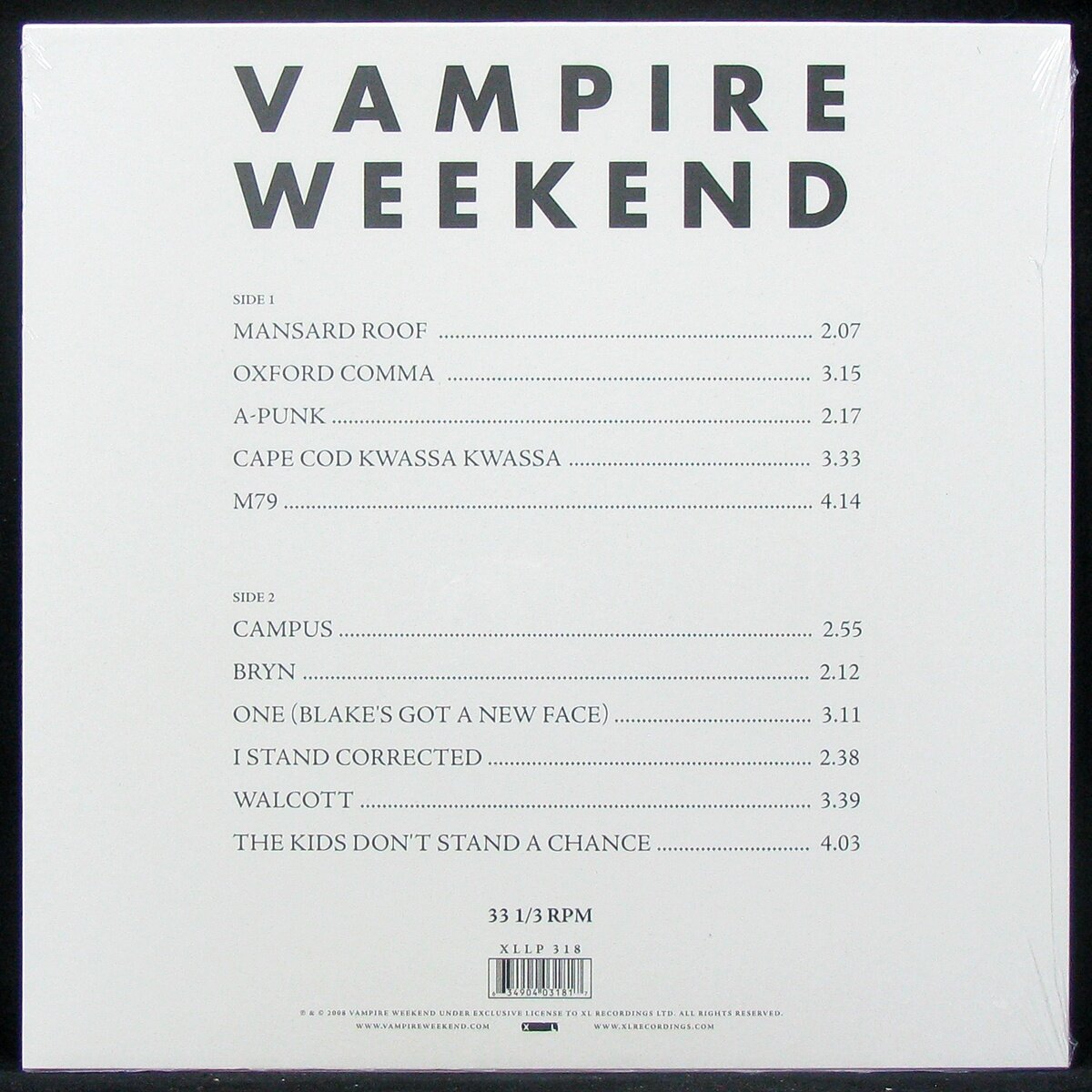 Виниловая пластинка XL Vampire Weekend – Vampire Weekend - фотография № 2
