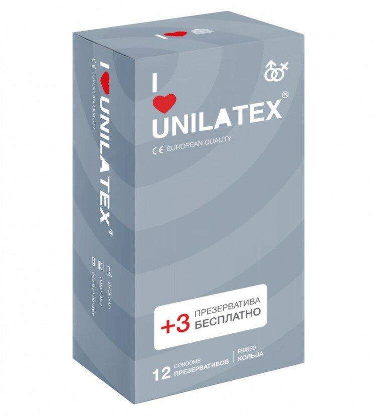 Презервативы с кольцами Unilatex® Ribbed 1 уп (12+3 шт)