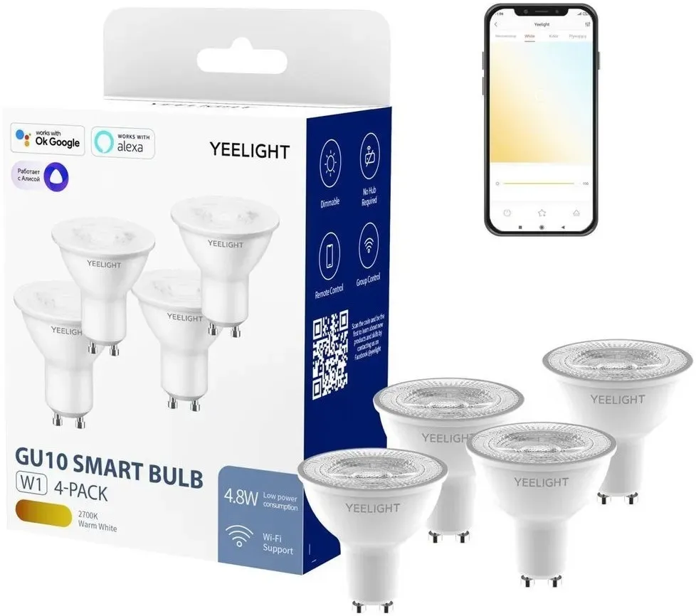 Лампа светодиодная Yeelight Smart Bulb W1 (GU10) (YLDP004) (Dimmable) (4 шт) (White) RU