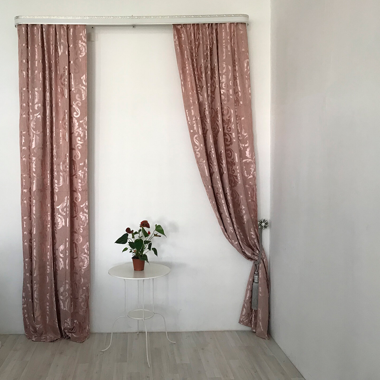 Штора Лен Розовый с Цветочным Орнаментом 150х265 - фотография № 1