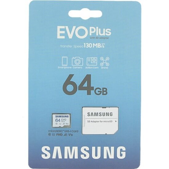 Samsung Карта памяти 64ГБ Samsung EVO Plus MB-MC64KA/EU microSDXC UHS-I Class10 + адаптер (ret)