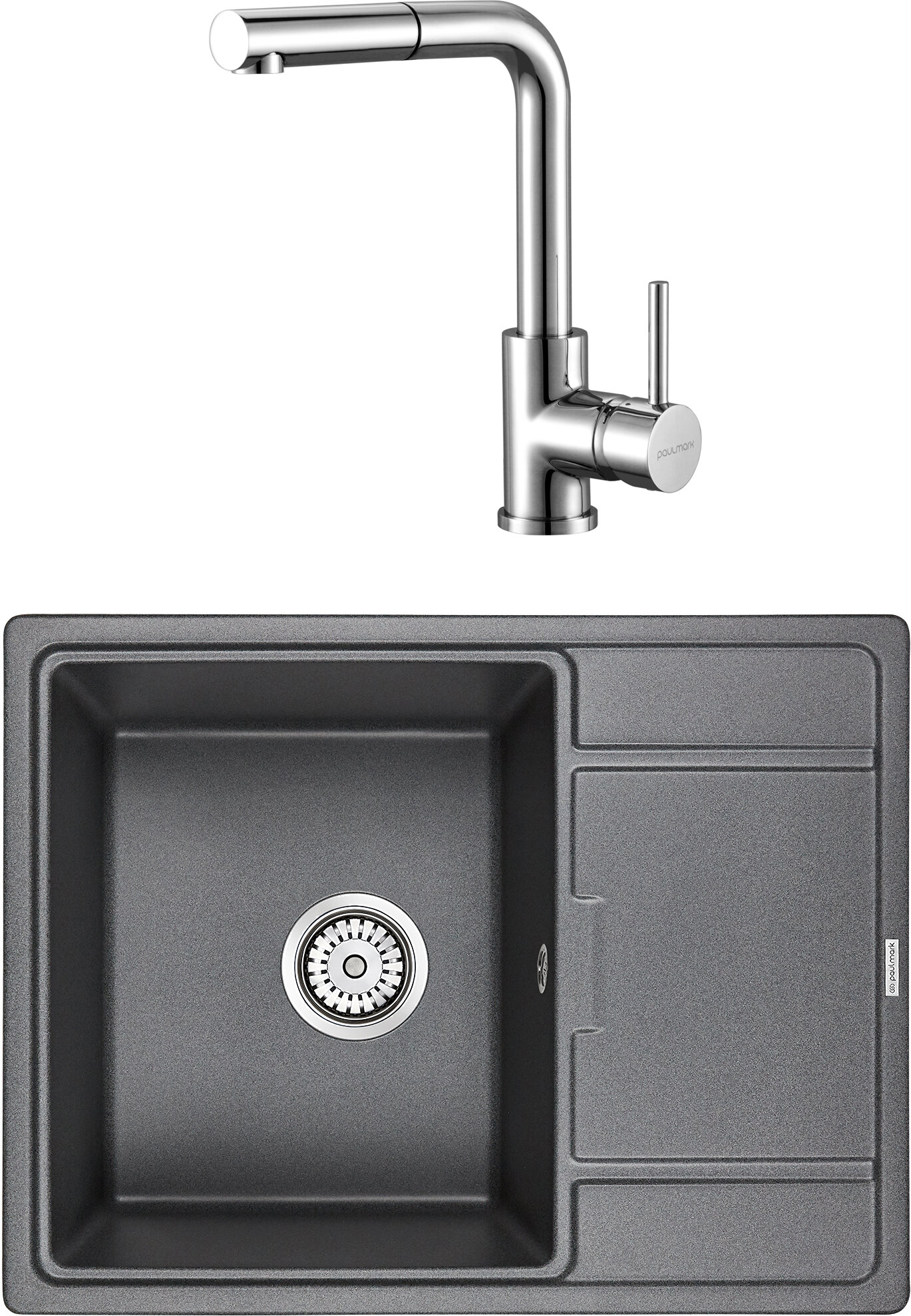 Комплект Paulmark Weimar PM216550-DG графит + Смеситель Paulmark Kassel Ka214311-CR для кухонной мойки, хром